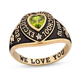 Heart-Shaped Simulated Gemstone and Diamond Accent Class Ring (1 Stone and 4 Lines)