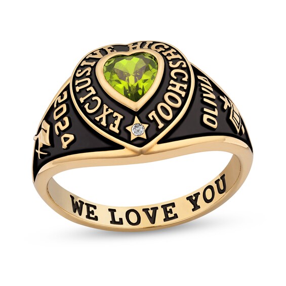 Heart-Shaped Simulated Gemstone and Diamond Accent Class Ring (1 Stone and 4 Lines)