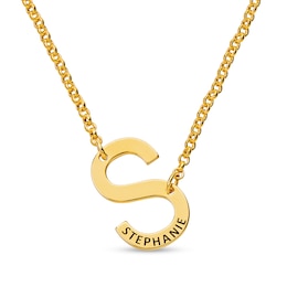 Small Initial with Engravable Name Offset Necklace (1 Line)