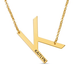 Medium Initial with Engravable Name Offset Necklace (1 Line)