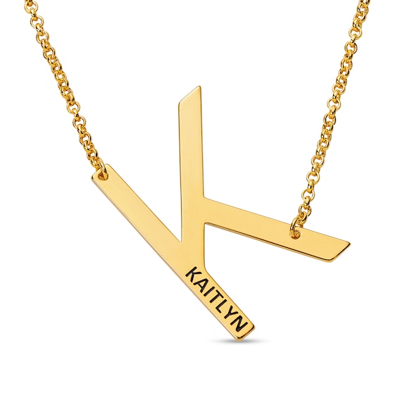 Medium Initial with Engravable Name Offset Necklace (1 Line)