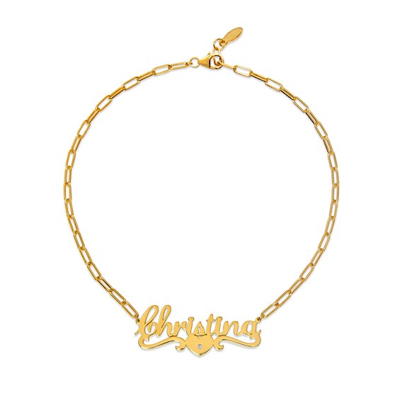 Diamond Accent Heart Script Name Anklet (1 Line) Zales