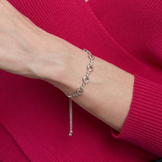 1/3 CT. T.w. Diamond Large and Small Alternating Heart Bolo Bracelet in Sterling Silver – 10"
