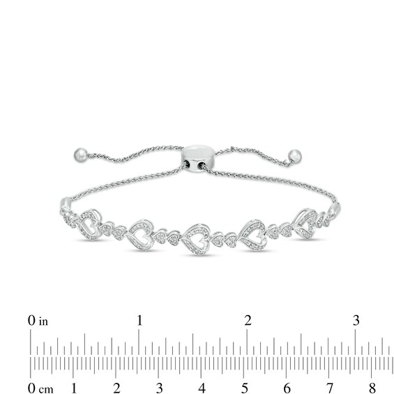 1/3 CT. T.w. Diamond Large and Small Alternating Heart Bolo Bracelet in Sterling Silver – 10"