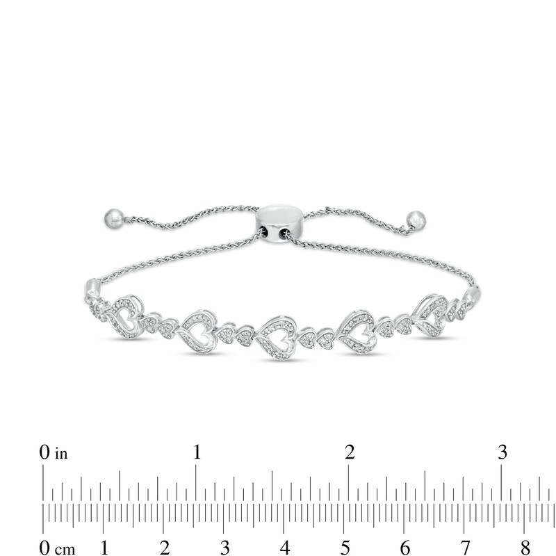 Main Image 3 of 1/3 CT. T.W. Diamond Large and Small Alternating Heart Bolo Bracelet in Sterling Silver – 10"