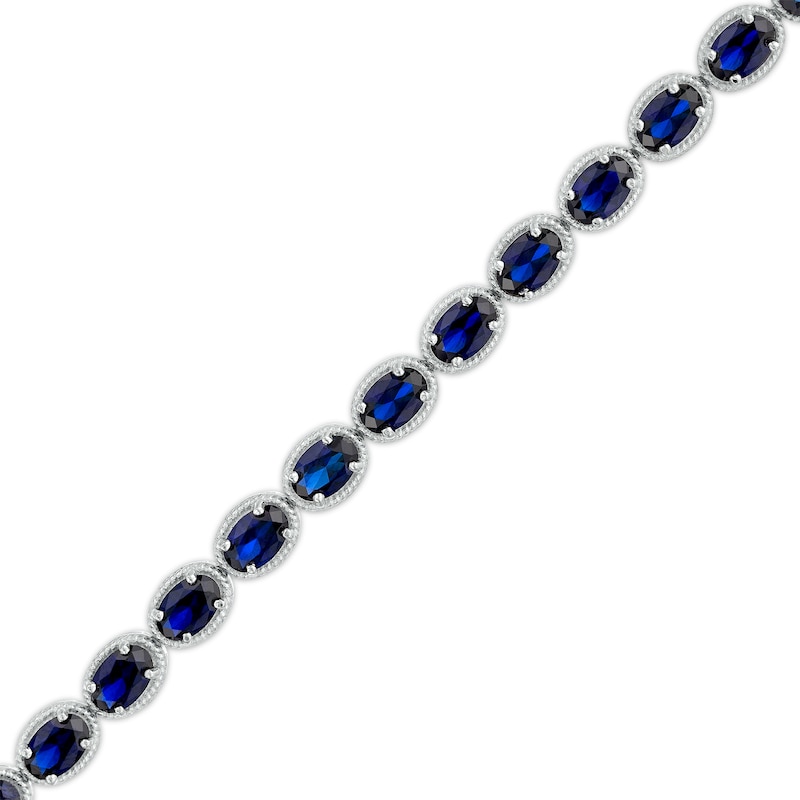 Oval Blue Lab-Created Sapphire Rope-Textured Frame Tennis Bracelet in Sterling Silver - 7.5"