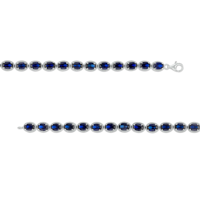 Oval Blue Lab-Created Sapphire Rope-Textured Frame Tennis Bracelet in Sterling Silver - 7.5"