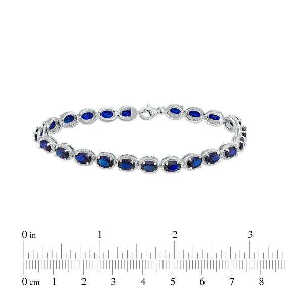 Oval Blue Lab-Created Sapphire Rope-Textured Frame Tennis Bracelet in Sterling Silver - 7.5"