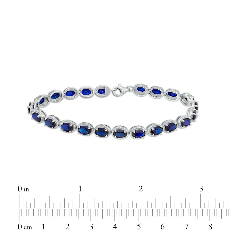 Oval Blue Lab-Created Sapphire Rope-Textured Frame Tennis Bracelet in Sterling Silver - 7.5"