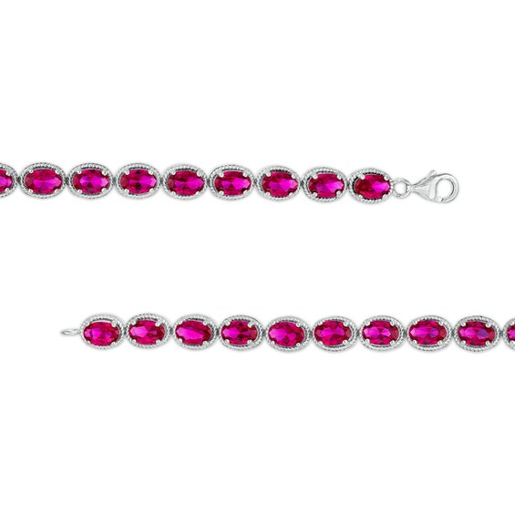 Oval Lab-Created Ruby Rope-Textured Frame Tennis Bracelet in Sterling Silver - 7.5"