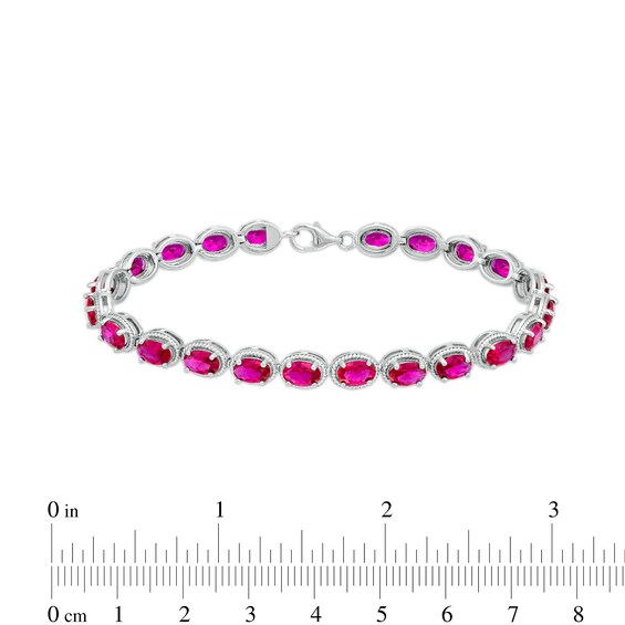 Oval Lab-Created Ruby Rope-Textured Frame Tennis Bracelet in Sterling Silver - 7.5"