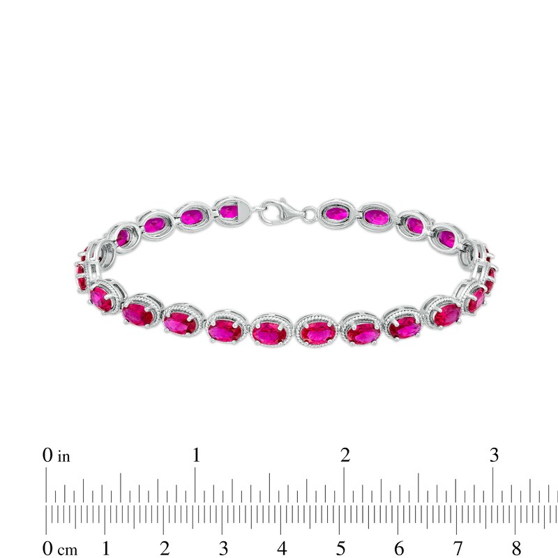 Main Image 4 of Oval Lab-Created Ruby Rope-Textured Frame Tennis Bracelet in Sterling Silver - 7.5"