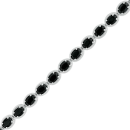 Oval Black Onyx Rope-Textured Frame Line Bracelet in Sterling Silver - 7.5"