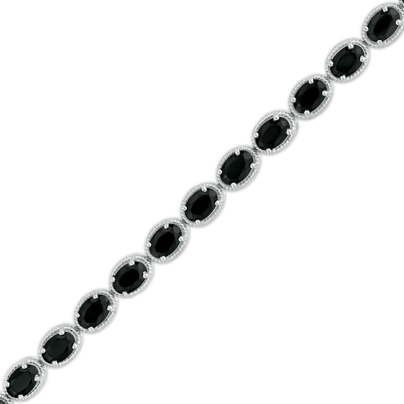 Main Image 1 of Oval Black Onyx Rope-Textured Frame Line Bracelet in Sterling Silver - 7.5"