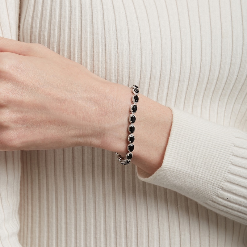 Main Image 2 of Oval Black Onyx Rope-Textured Frame Line Bracelet in Sterling Silver - 7.5"