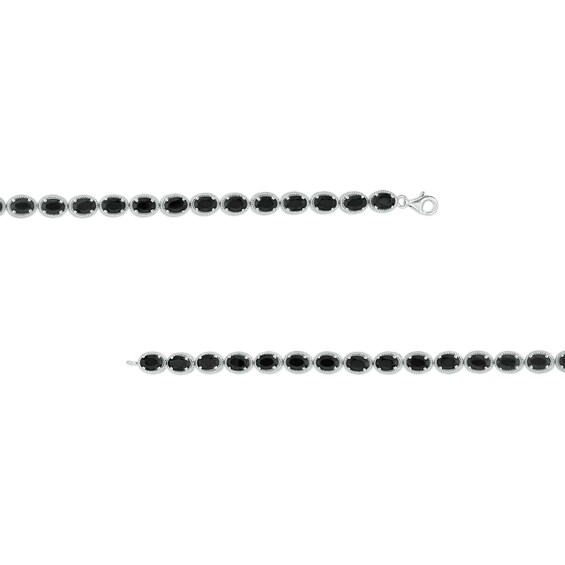 Oval Black Onyx Rope-Textured Frame Line Bracelet in Sterling Silver - 7.5"