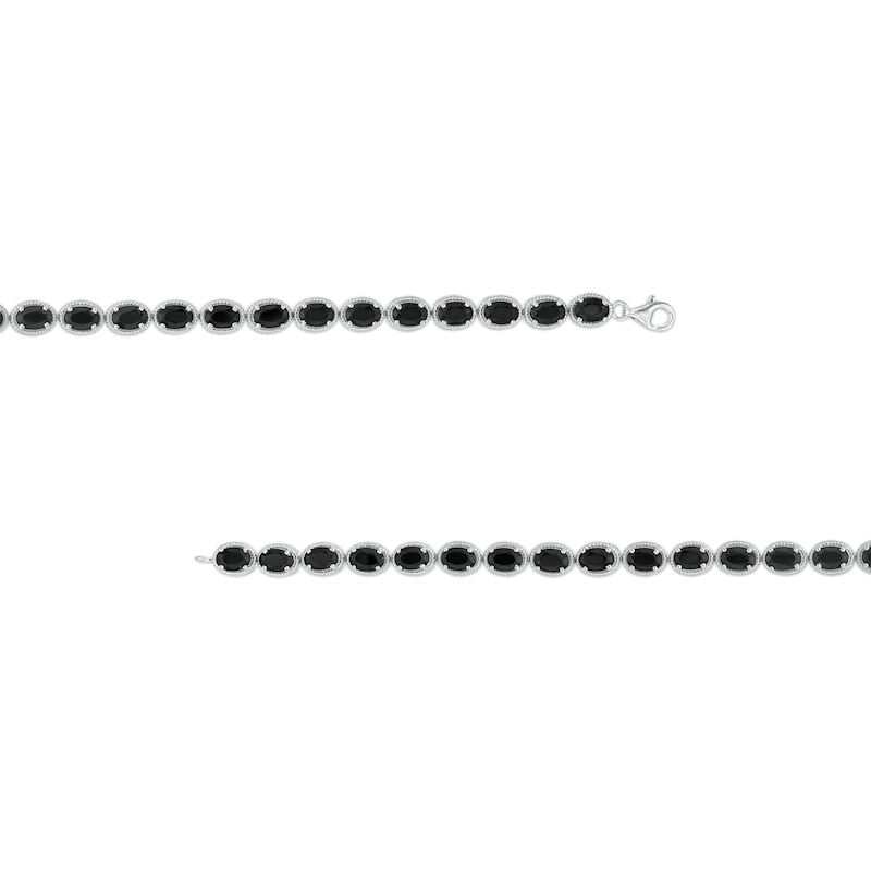 Main Image 3 of Oval Black Onyx Rope-Textured Frame Line Bracelet in Sterling Silver - 7.5"