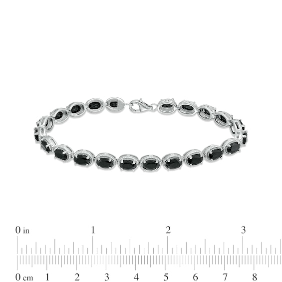 Oval Black Onyx Rope-Textured Frame Line Bracelet in Sterling Silver - 7.5"