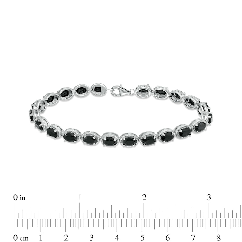 Main Image 4 of Oval Black Onyx Rope-Textured Frame Line Bracelet in Sterling Silver - 7.5"
