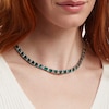 Thumbnail Image 2 of 6.0mm Cushion-Cut Lab-Created Emerald and White Sapphire Alternating Link Necklace in Sterling Silver