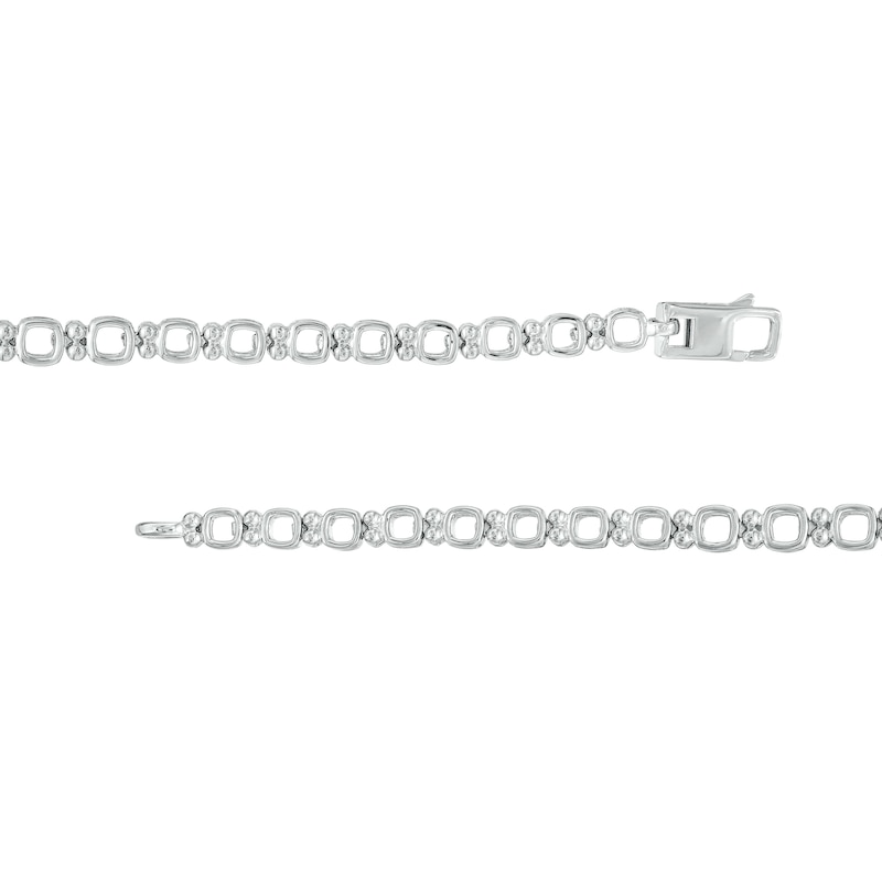 Main Image 3 of 6.0mm Cushion-Cut Lab-Created Emerald and White Sapphire Alternating Link Necklace in Sterling Silver