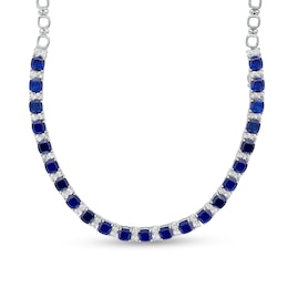 6.0mm Cushion-Cut Blue and White Lab-Created Sapphire Alternating Link Necklace in Sterling Silver