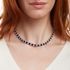 Thumbnail Image 2 of 6.0mm Cushion-Cut Blue and White Lab-Created Sapphire Alternating Link Necklace in Sterling Silver