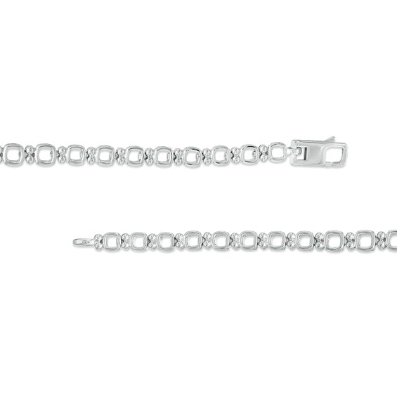 6.0mm Cushion-Cut Blue and White Lab-Created Sapphire Alternating Link Necklace in Sterling Silver