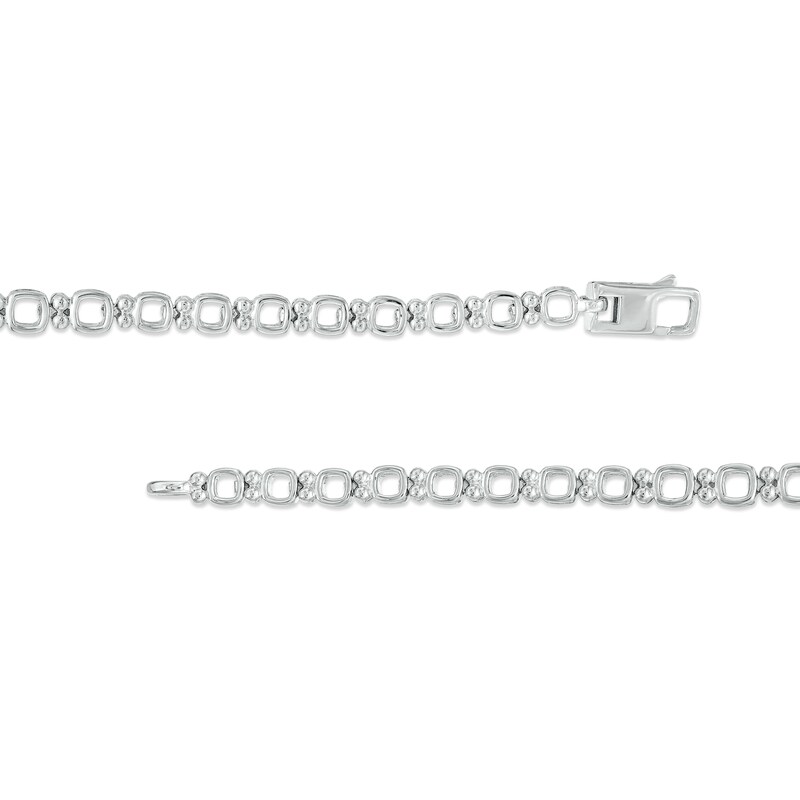 Main Image 3 of 6.0mm Cushion-Cut Blue and White Lab-Created Sapphire Alternating Link Necklace in Sterling Silver