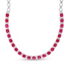 Thumbnail Image 1 of 6.0mm Cushion-Cut Lab-Created Ruby and White Sapphire Alternating Link Necklace in Sterling Silver