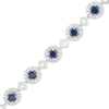 Thumbnail Image 1 of 5.0mm Blue and White Lab-Created Sapphire Frame Alternating Square Link Bracelet in Sterling Silver - 7.5"