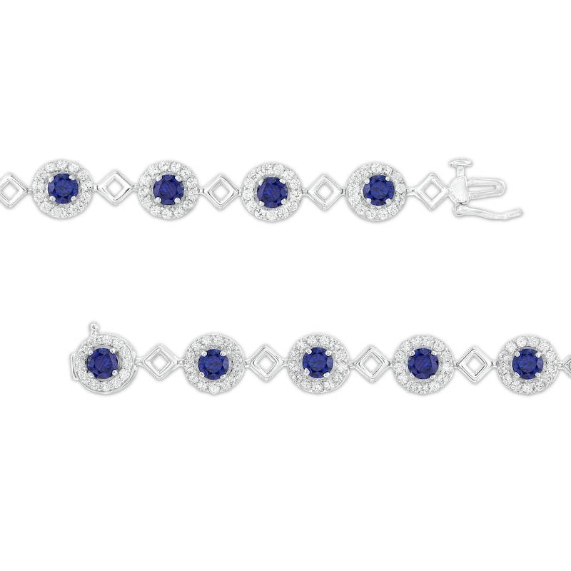 Main Image 3 of 5.0mm Blue and White Lab-Created Sapphire Frame Alternating Square Link Bracelet in Sterling Silver - 7.5"