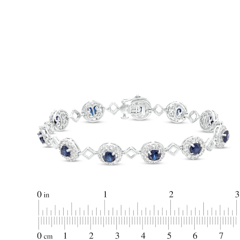 Main Image 4 of 5.0mm Blue and White Lab-Created Sapphire Frame Alternating Square Link Bracelet in Sterling Silver - 7.5"
