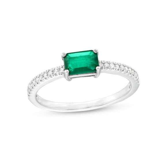 Emerald and 1/10 CT. T.w. Diamond Ring in 14K White Gold