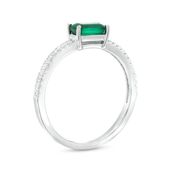 Emerald and 1/10 CT. T.w. Diamond Ring in 14K White Gold