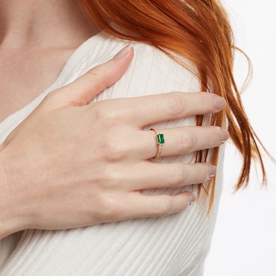 Emerald and 1/10 CT. T.w. Diamond Ring in 14K Gold
