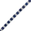 Thumbnail Image 1 of 6.0mm Cushion-Cut Blue and White Lab-Created Sapphire Alternating Link Bracelet in Sterling Silver - 7.25"