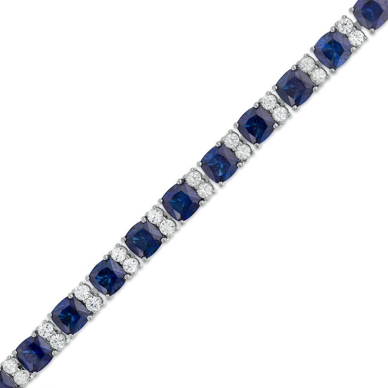 Main Image 1 of 6.0mm Cushion-Cut Blue and White Lab-Created Sapphire Alternating Link Bracelet in Sterling Silver - 7.25"