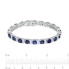 Thumbnail Image 4 of 6.0mm Cushion-Cut Blue and White Lab-Created Sapphire Alternating Link Bracelet in Sterling Silver - 7.25"