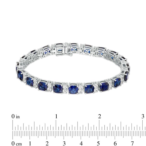 6.0mm Cushion-Cut Blue and White Lab-Created Sapphire Alternating Link Bracelet in Sterling Silver - 7.25"