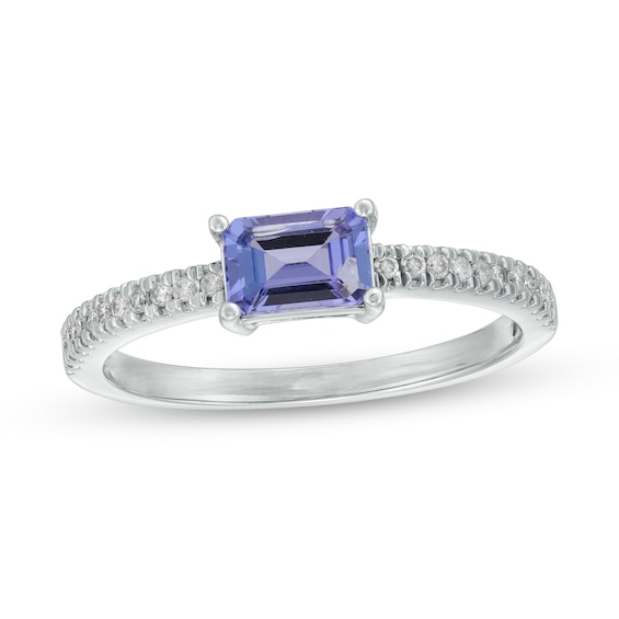Emerald-Cut Tanzanite and 1/10 CT. T.w. Diamond Ring in 14K White Gold