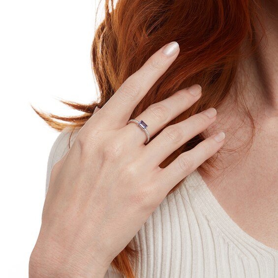 Emerald-Cut Tanzanite and 1/10 CT. T.w. Diamond Ring in 14K White Gold