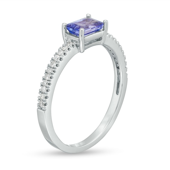 Emerald-Cut Tanzanite and 1/10 CT. T.w. Diamond Ring in 14K White Gold