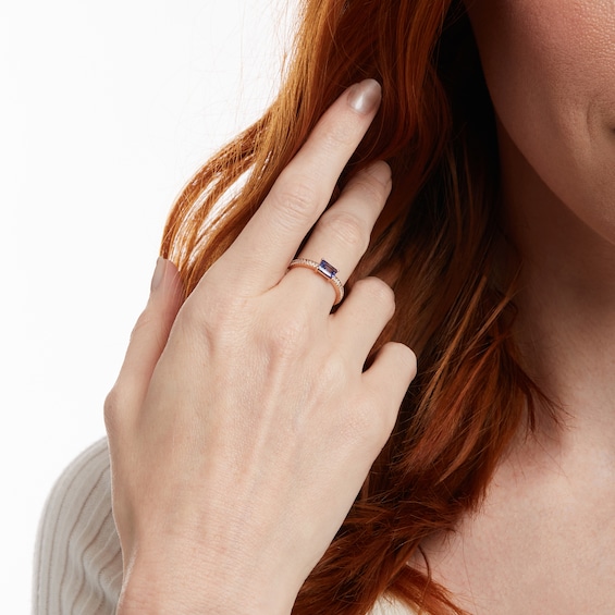 Emerald-Cut Tanzanite and 1/10 CT. T.w. Diamond Ring in 14K Rose Gold