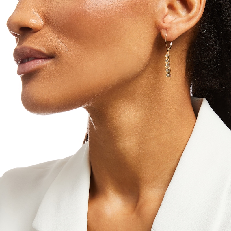 Main Image 2 of 3/8 CT. T.W. Diamond Five Stone Linear Box Drop Earrings in 10K Gold