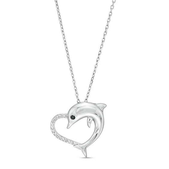 1/20 CT. T.w. Black and White Diamond Dolphin Heart Pendant in Sterling Silver