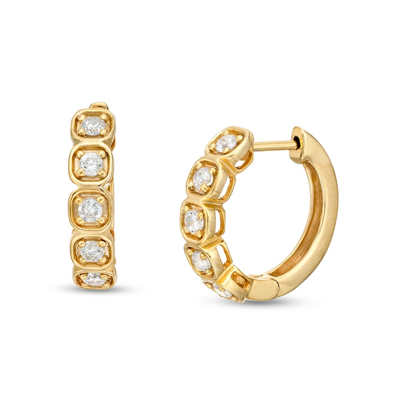 Main Image 1 of 3/8 CT. T.W. Diamond Five Stone Box Huggie Hoop Earrings in 10K Gold