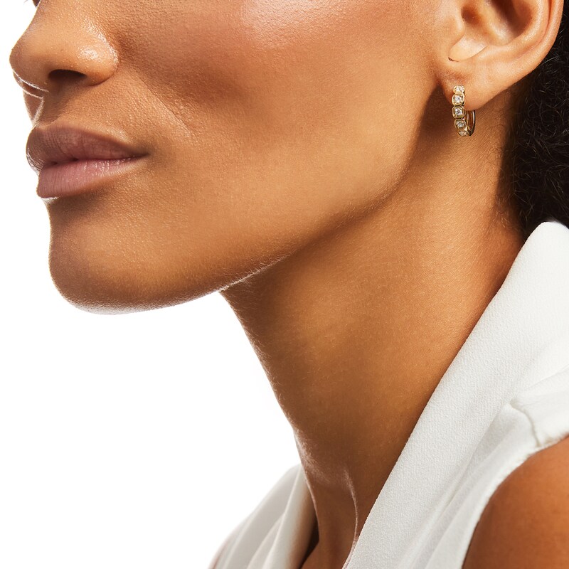 Main Image 2 of 3/8 CT. T.W. Diamond Five Stone Box Huggie Hoop Earrings in 10K Gold