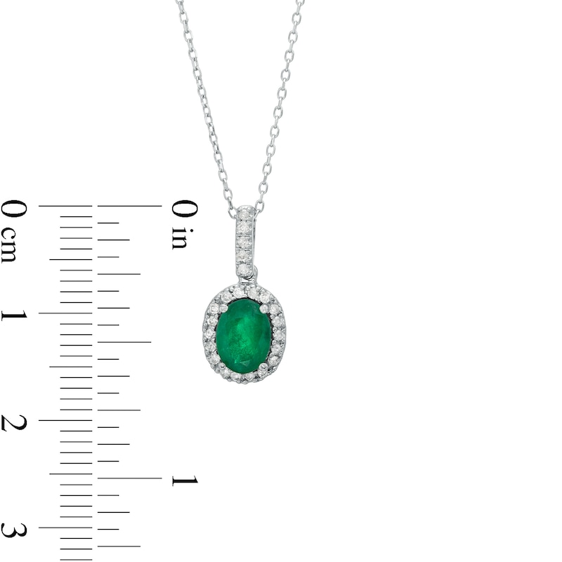 Main Image 4 of Oval Emerald and 1/8 CT. T.W. Diamond Frame Pendant in 14K White Gold