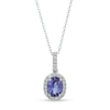 Thumbnail Image 1 of Oval Tanzanite and 1/8 CT. T.W. Diamond Frame Pendant in 14K White Gold